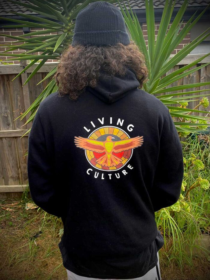 Male model wearing Living Culture Hoodie