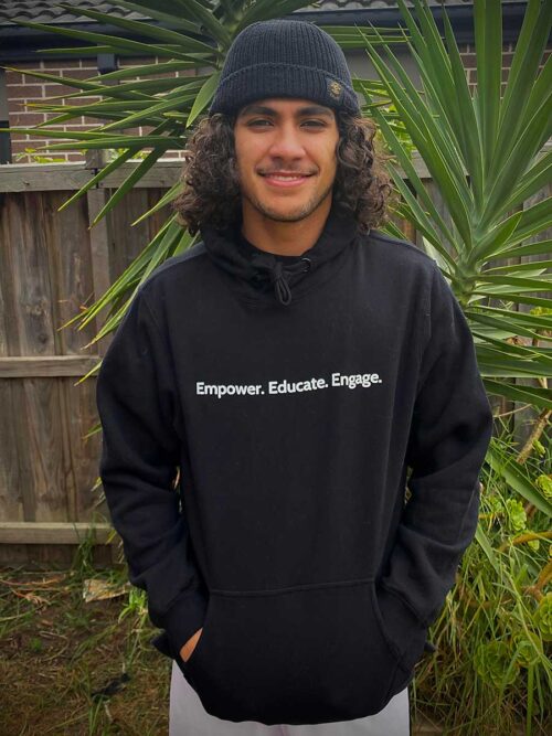 Male model wearing Living Culture Hoodie